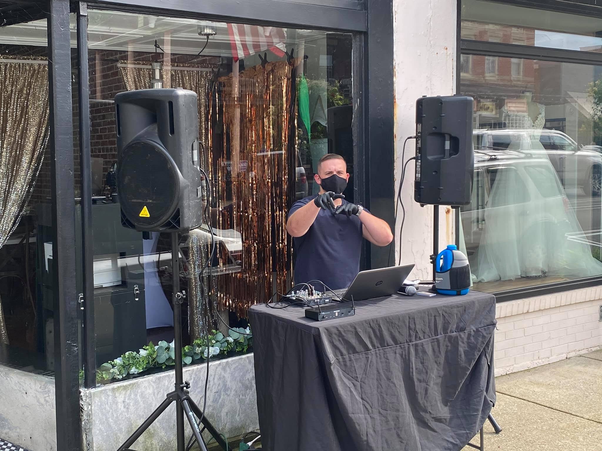 DJ setup for a downtown event