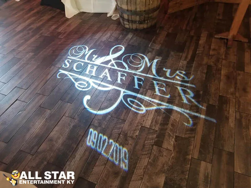 Custom monogram lighting on the dance floor